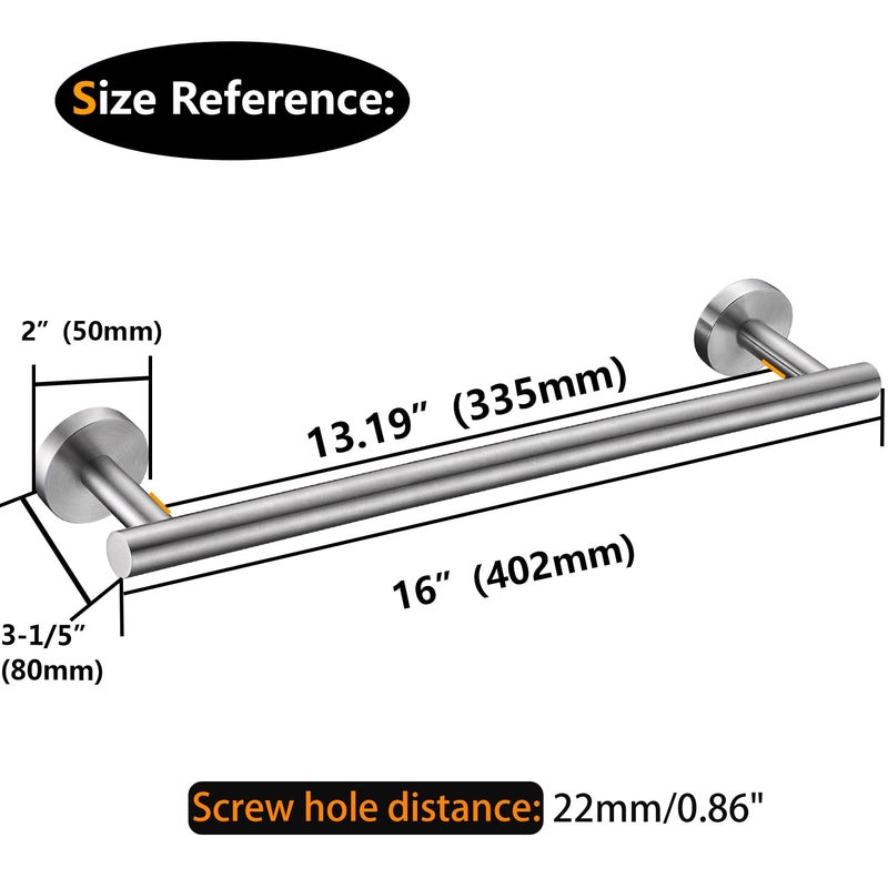 Nolimas Brushed Nickel Bath Towel Bar Single Bars Towel Rack Rod Classic Wall Mounted SUS304 Stainless Steel Bathroom Towel Holder Toilet Kitchen Towel Shelf Single Layer,16 inches - Image 3